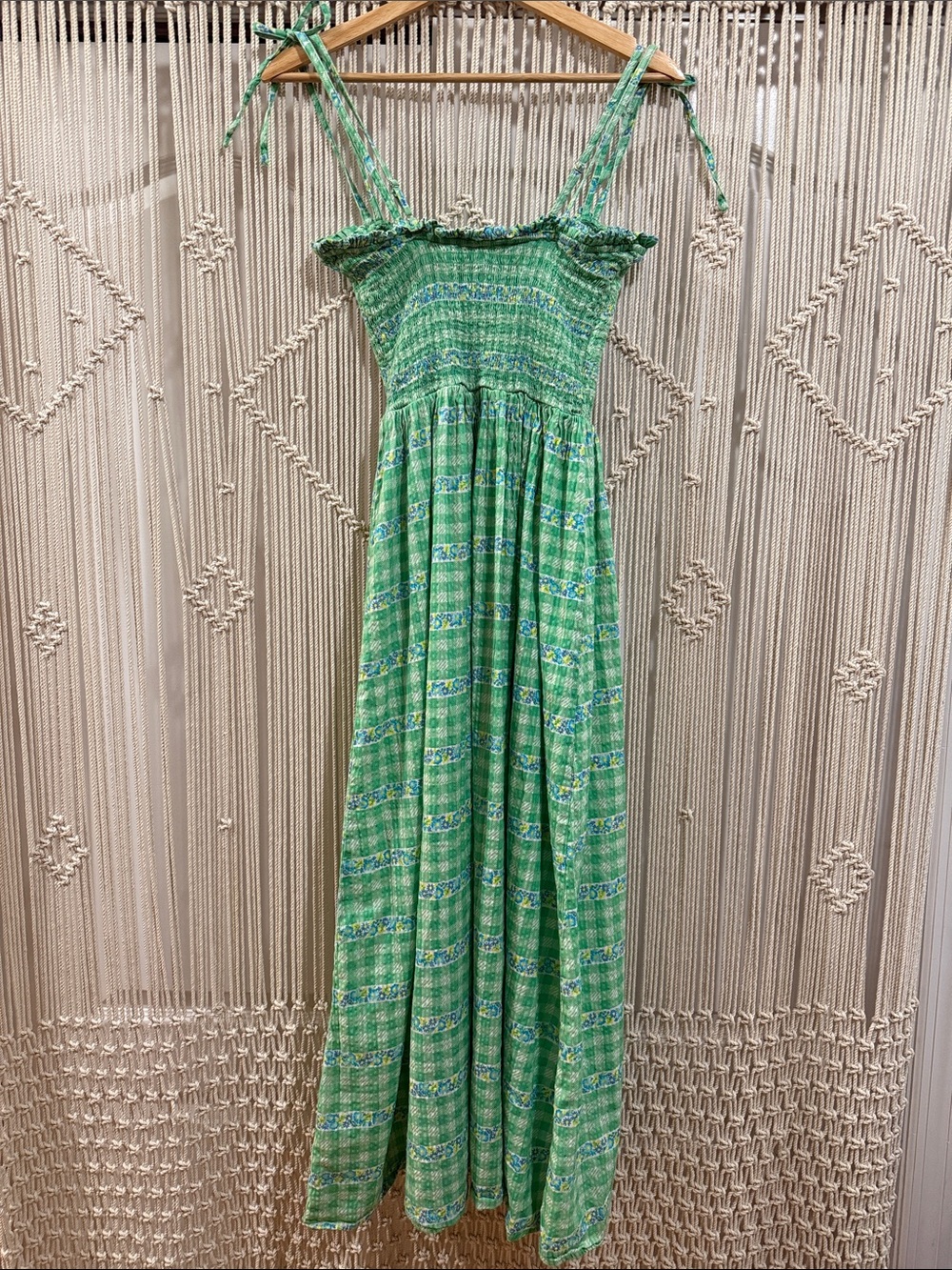 Damson Madder Green Tie-Front Smocked Maxi Dress - Picture 3 of 11
